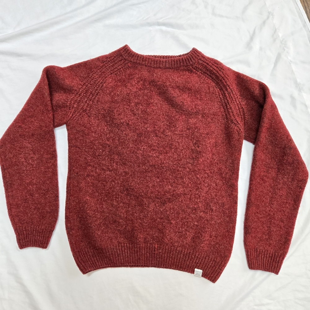 Norse Projects Red Birnir Shetland 100% Wool Chunky Crew Neck Knit Sweater